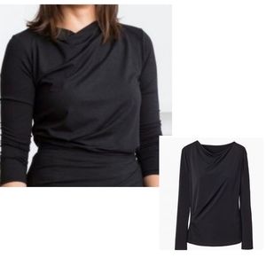M.M. Lafleur Winfrey Black Faux Wrap Drape Neck Long Sleeve Knit Top Size Small
